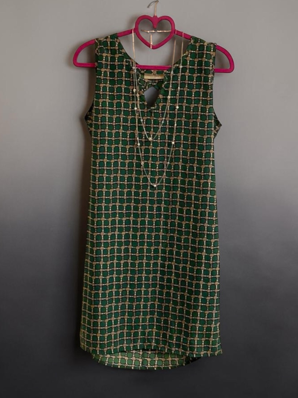 Green geometric cutout sheath open back dress NWOT
